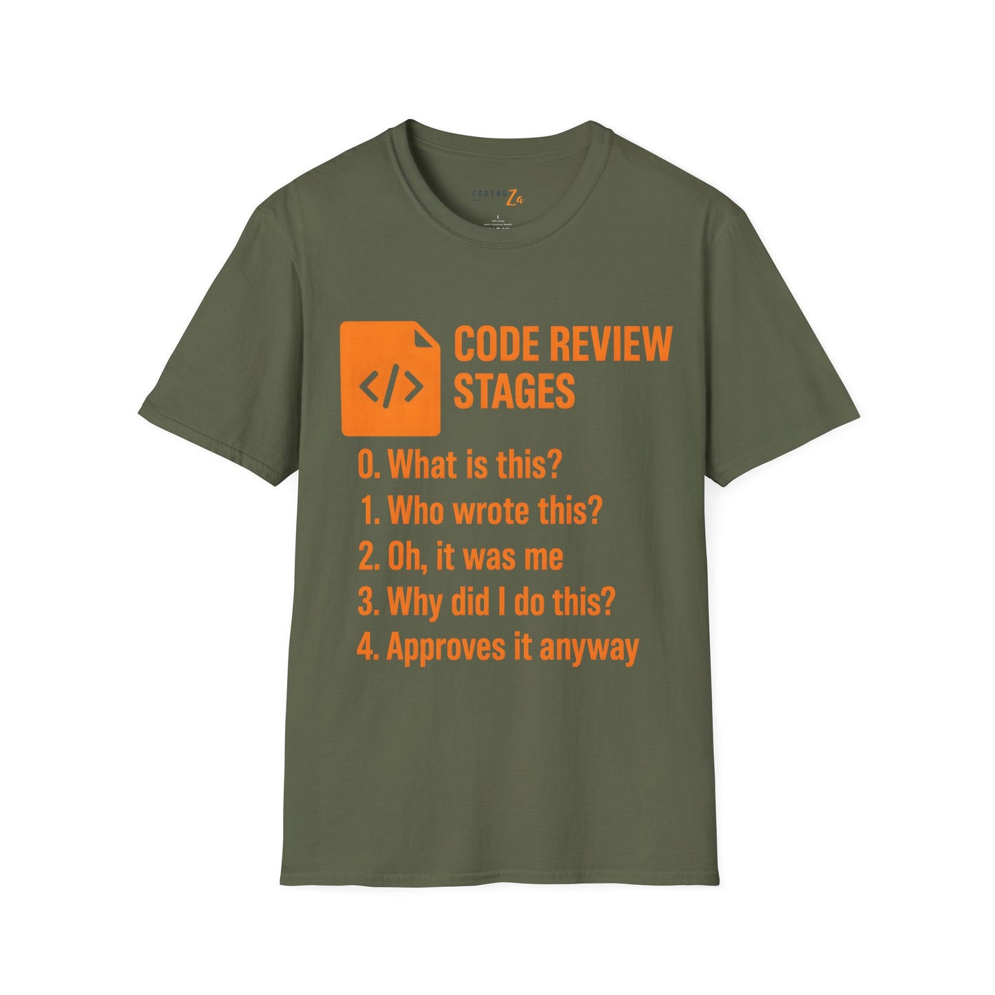 Code Review Stages Unisex T-Shirt (Orange text)