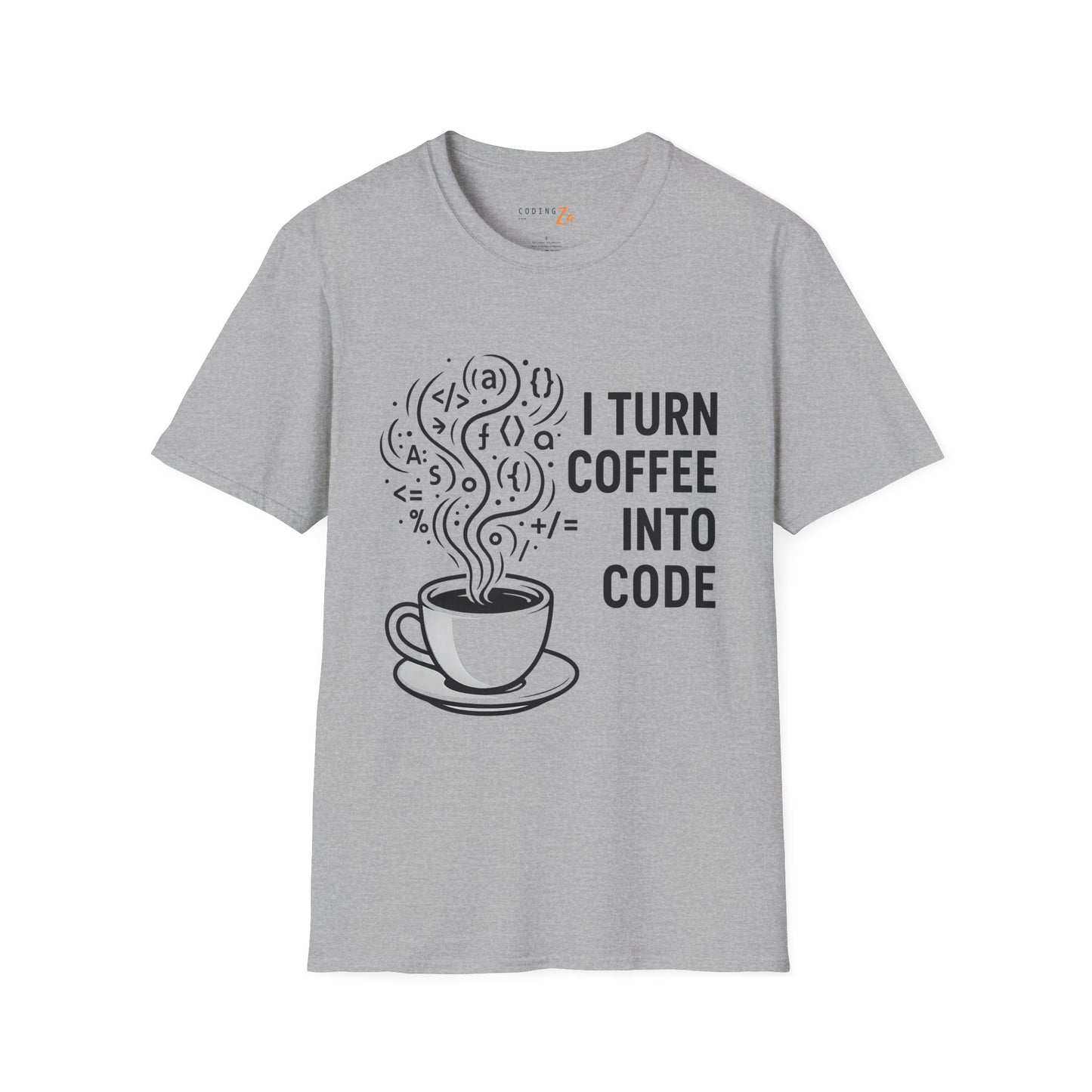 I Turn Coffee Into Code Unisex T-Shirt (Dark text)
