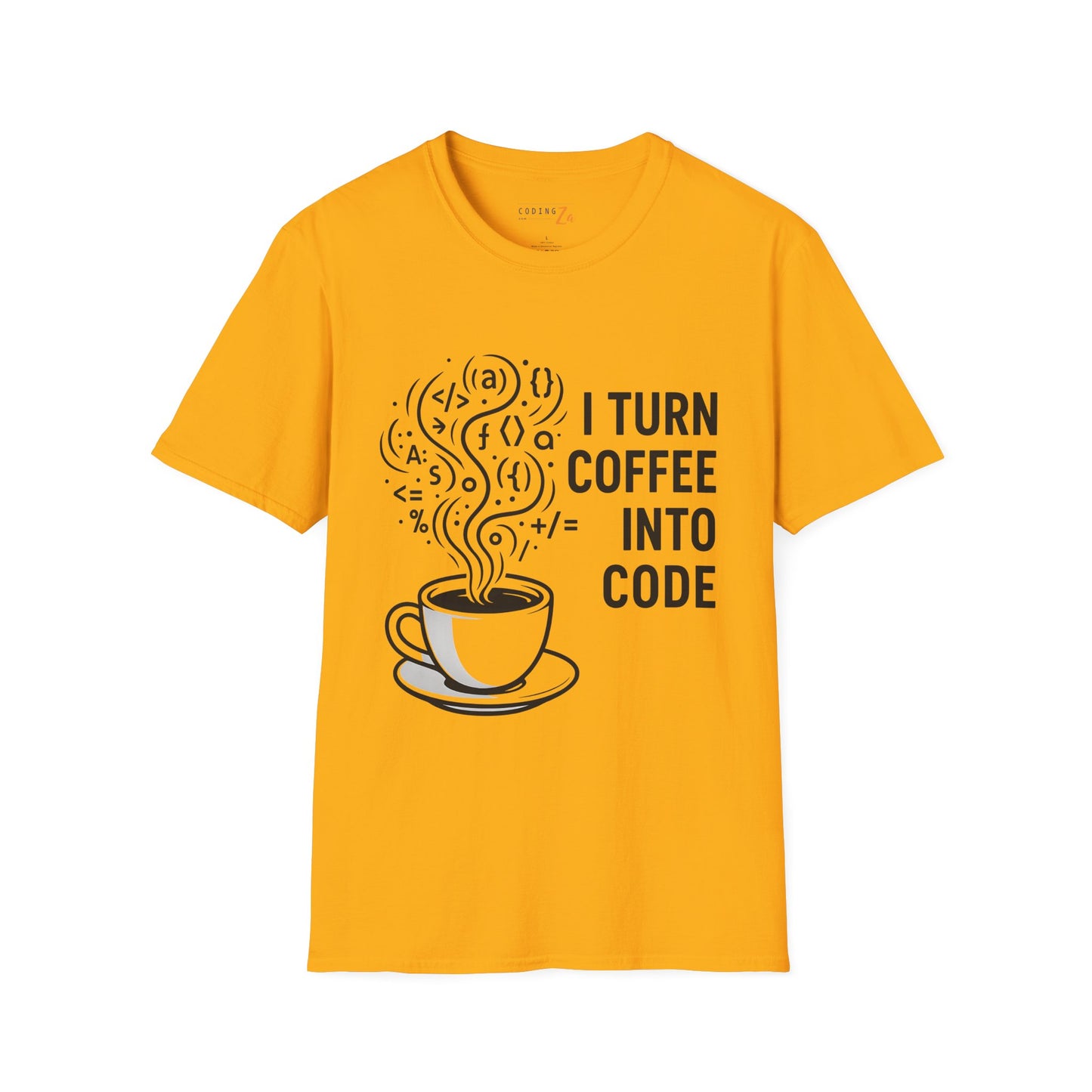 I Turn Coffee Into Code Unisex T-Shirt (Dark text)