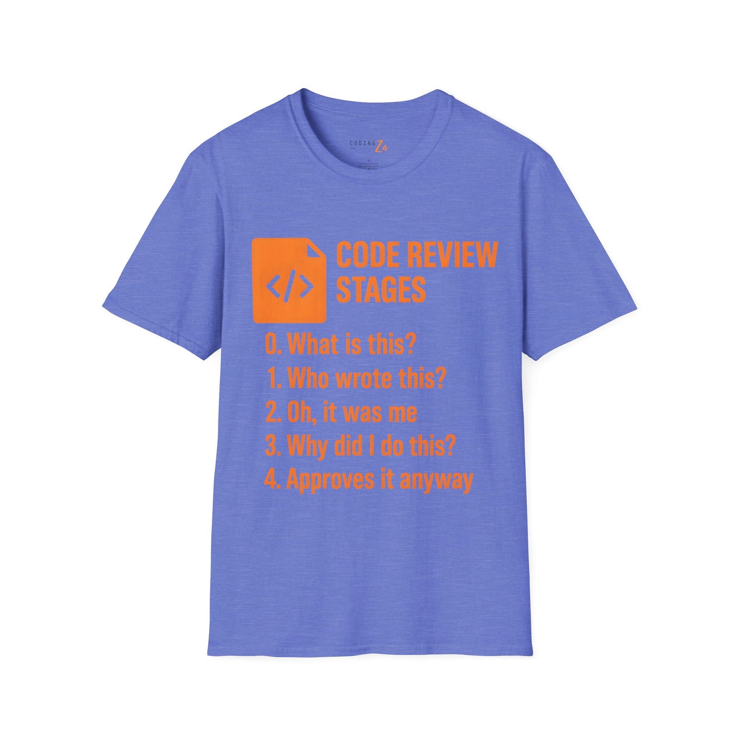 Code Review Stages Unisex T-Shirt (Orange text)