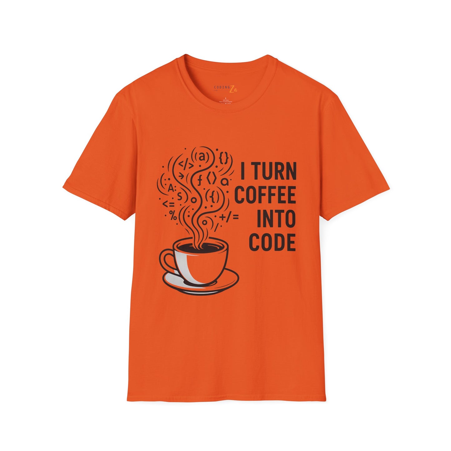I Turn Coffee Into Code Unisex T-Shirt (Dark text)