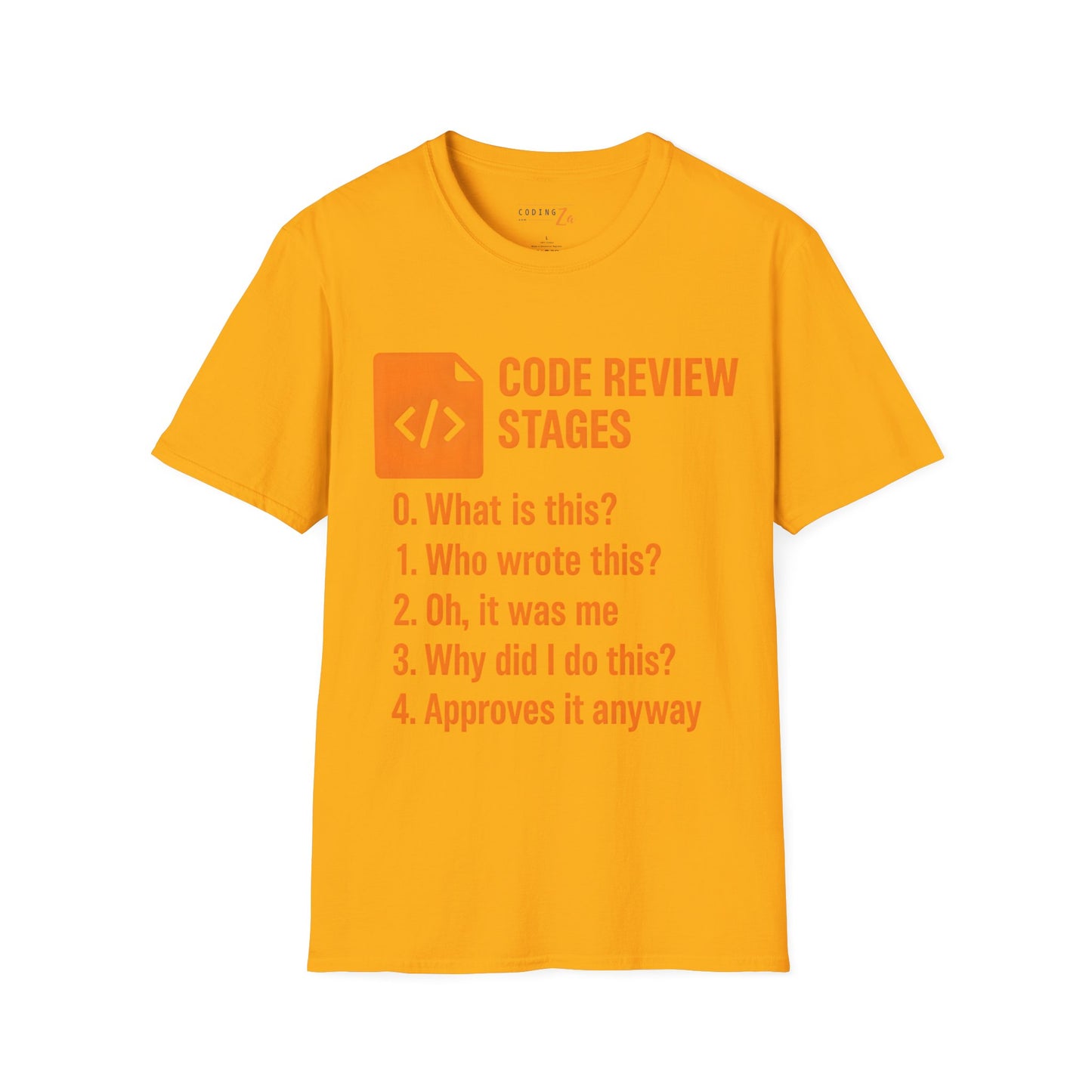 Code Review Stages Unisex T-Shirt (Orange text)