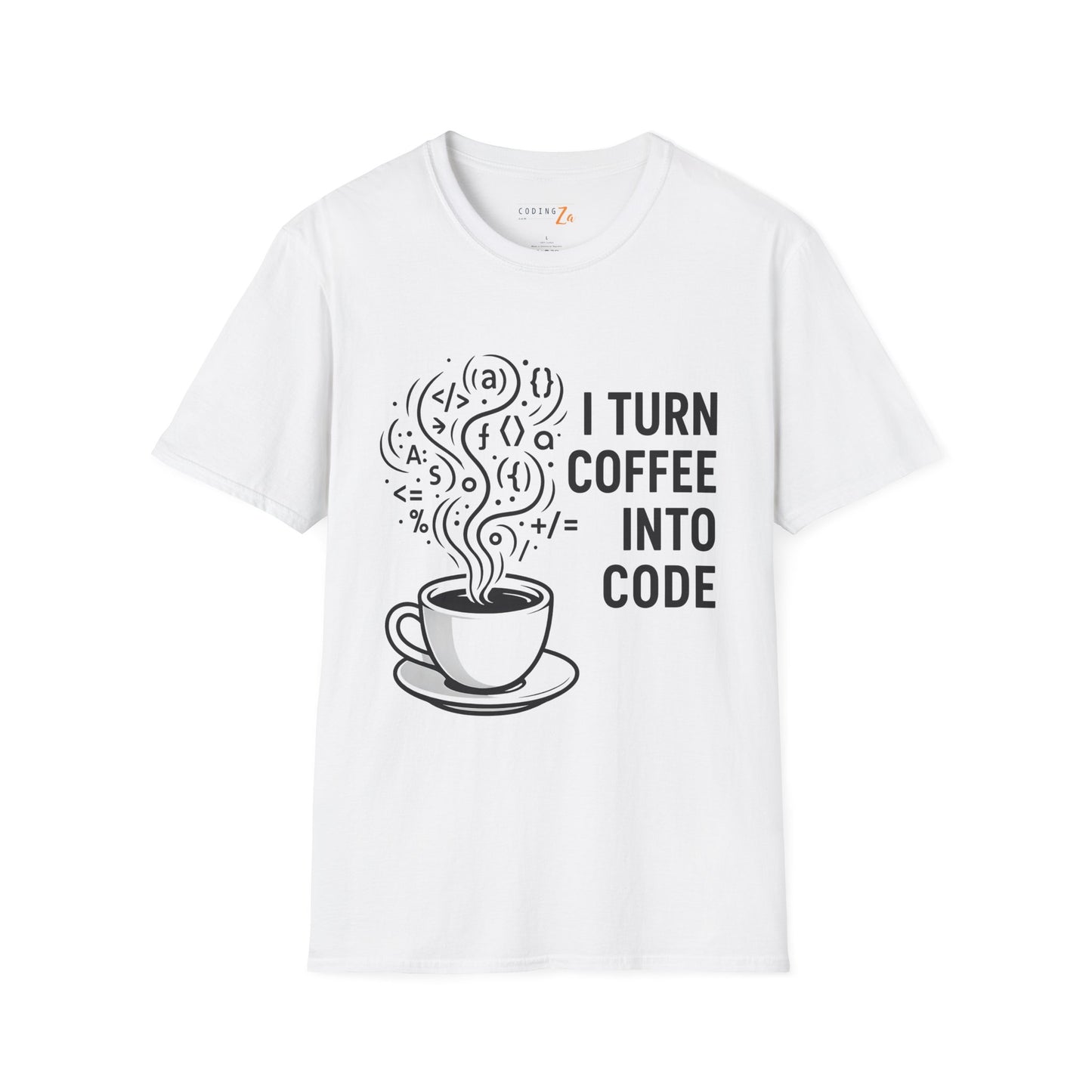 I Turn Coffee Into Code Unisex T-Shirt (Dark text)