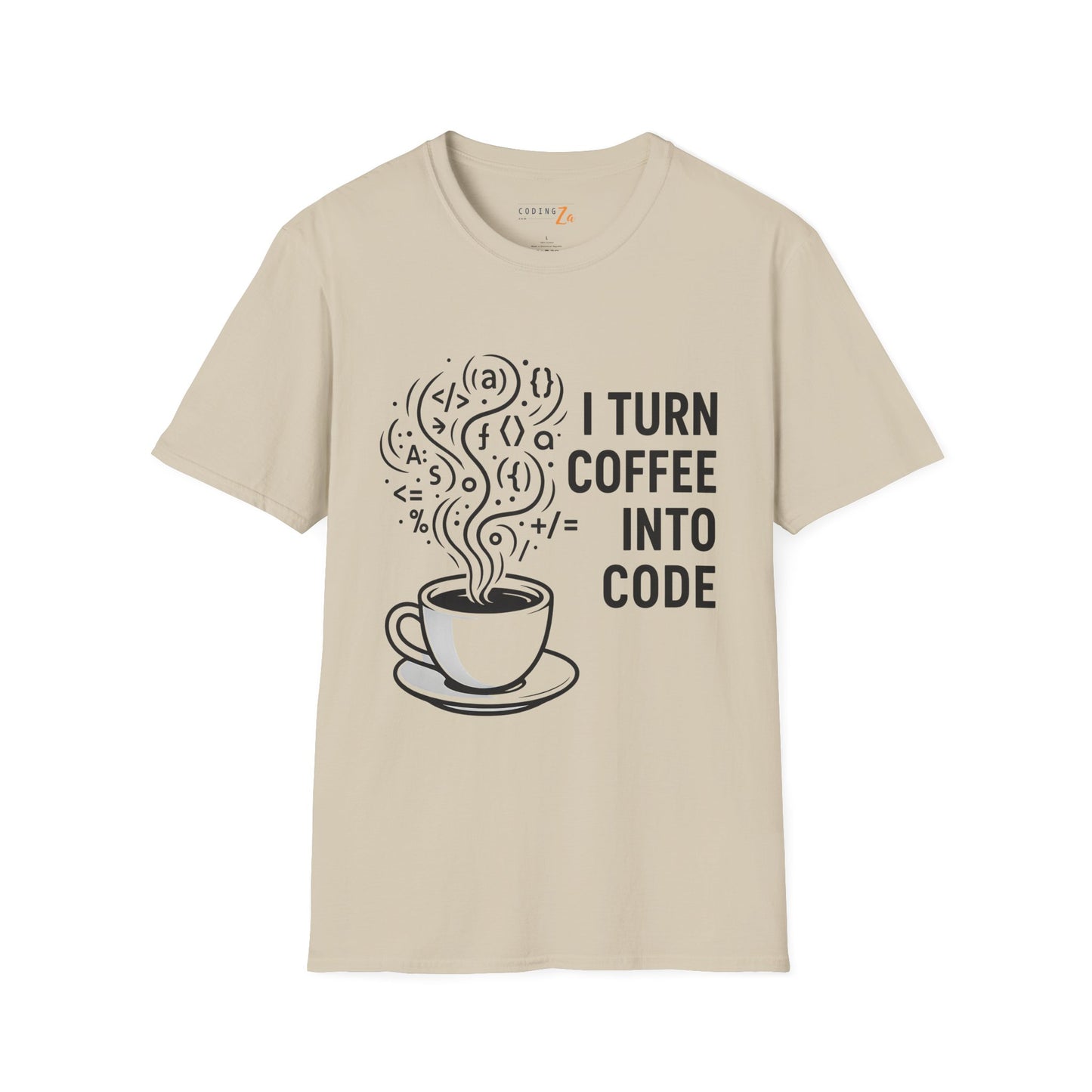 I Turn Coffee Into Code Unisex T-Shirt (Dark text)