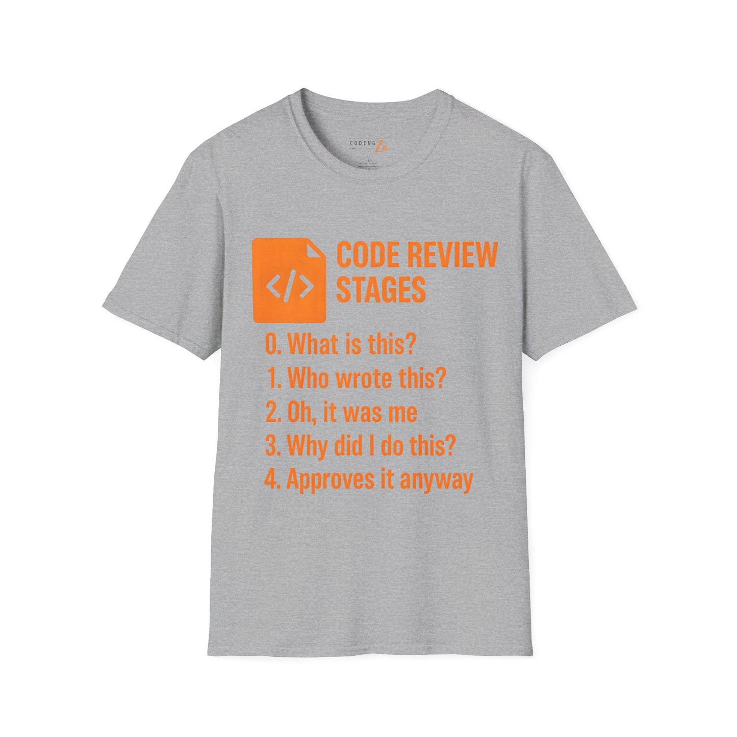 Code Review Stages Unisex T-Shirt (Orange text)