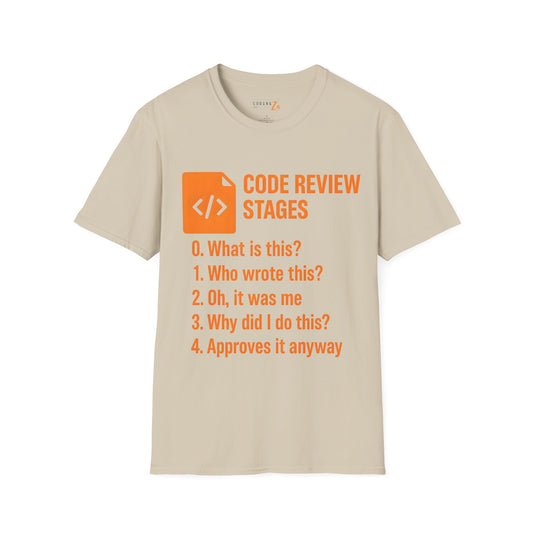 Code Review Stages Unisex T-Shirt (Orange text)