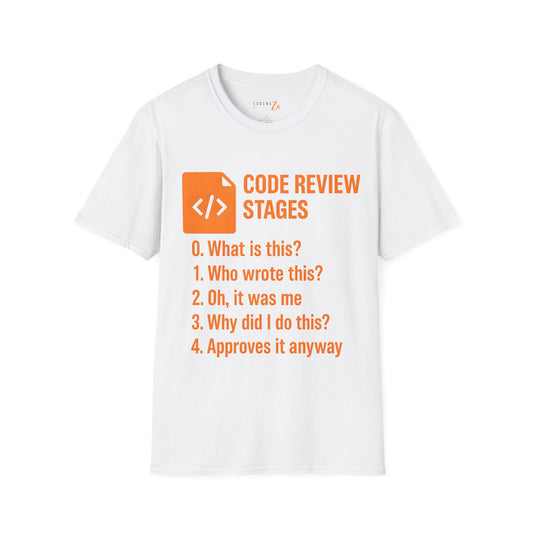 Code Review Stages Unisex T-Shirt (Orange text)